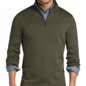 Joseph Abboud Merino Wool Quarter Zip Sweater Olive Green Medium Like New